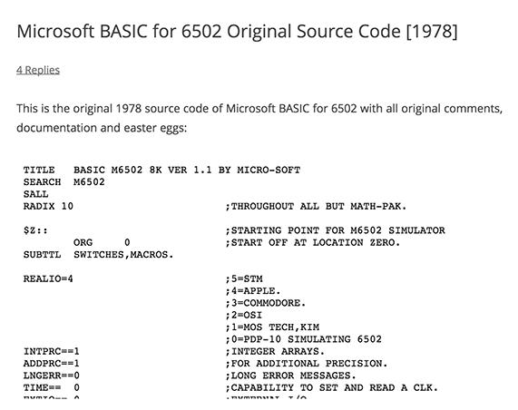 你见过比尔盖茨38年前写的MicrosoftBasic代码吗？0