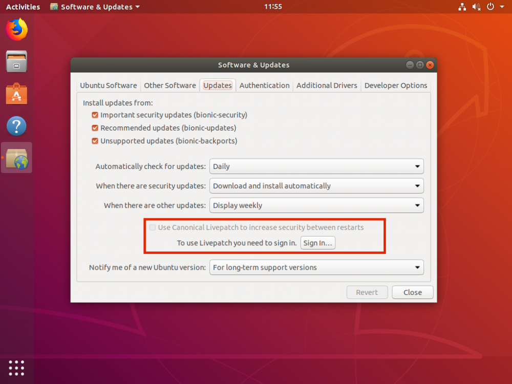 图1：Ubuntu 18.04 可在不重启的情况下安装内核更新
