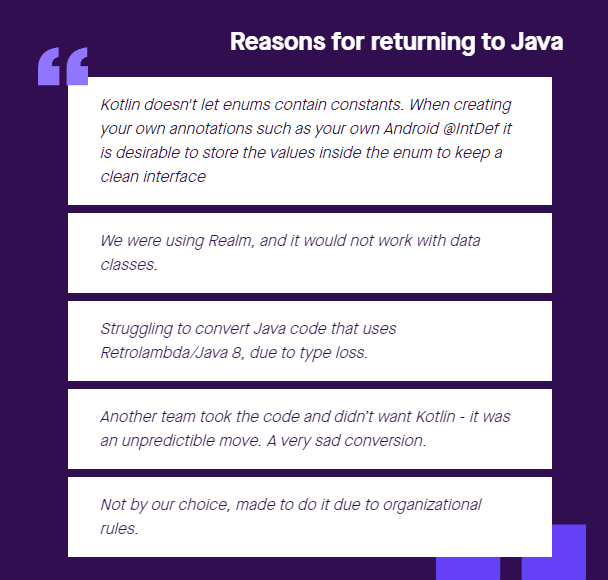 图5：Kotlin 2018 调查：1/4 的 Java 开发者在迁移后表示后悔