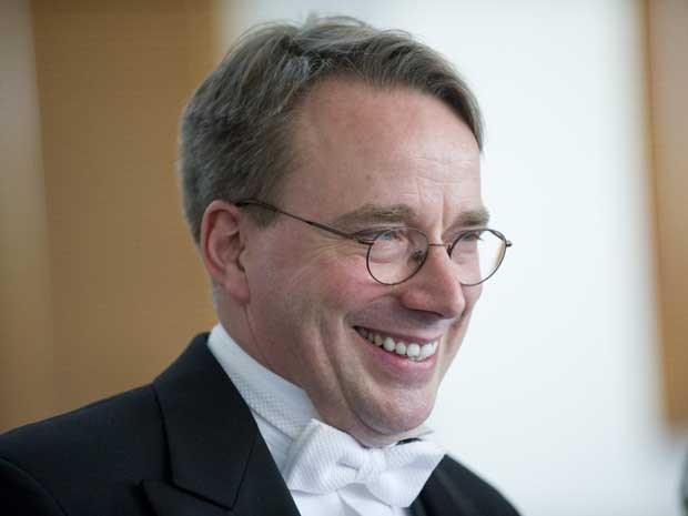 Linus Torvalds from Finland speaks after being awarded the 2012 Millennium Technology Prize in Helsinki