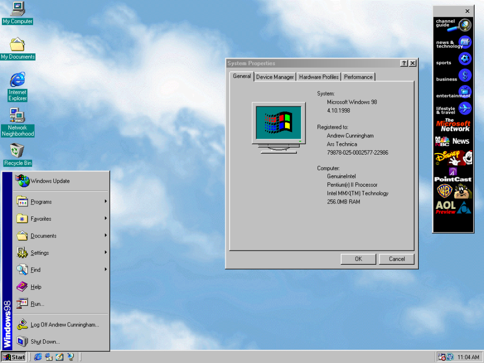 Windows Start Menue Windows 98
