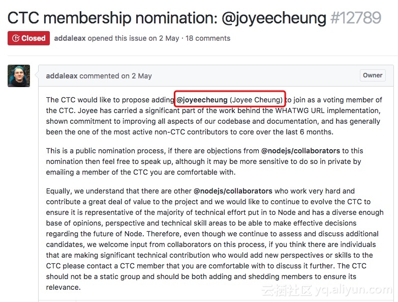 图0：国内首位！Node.js 社区吸纳阿里云张秋怡为 CTC 成员