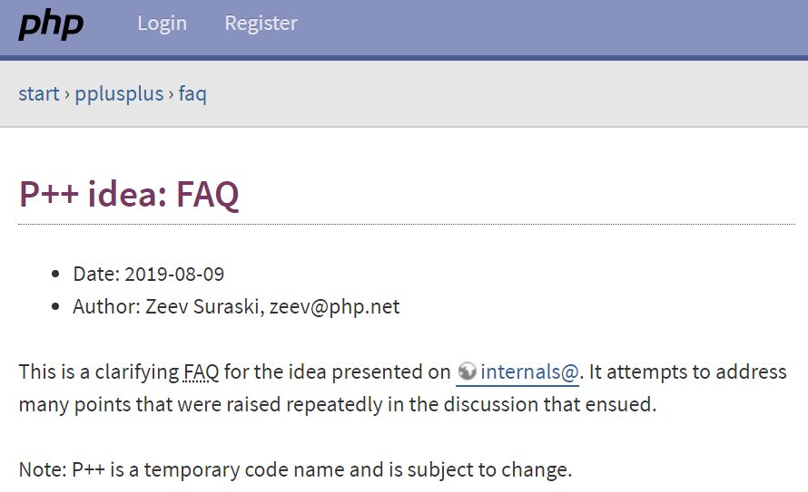 图0：Zend 创始人提议创建PHP变种，暂命名为 P++