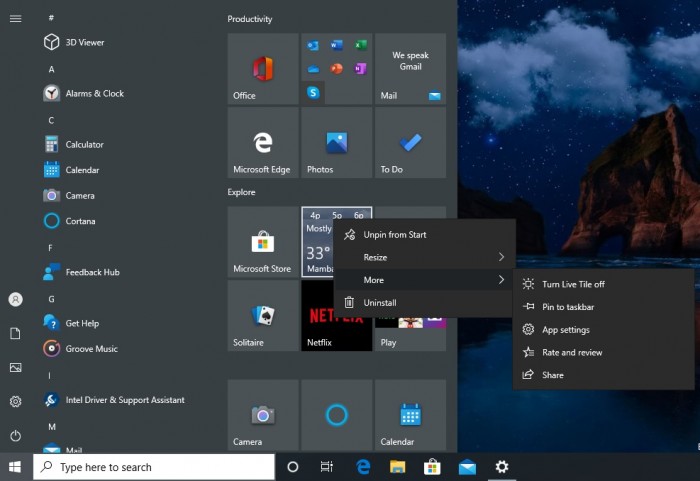 图2：Windows 10新开始菜单设计