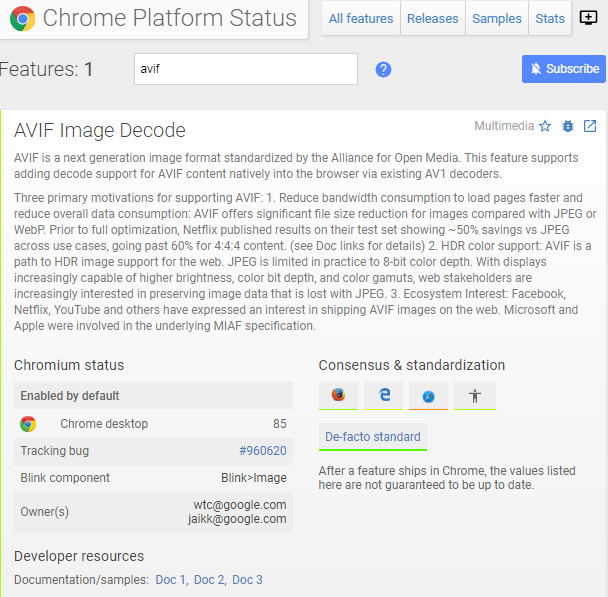 图2：Chrome和Firefox浏览器将很快支持全新的AVIF图像格式