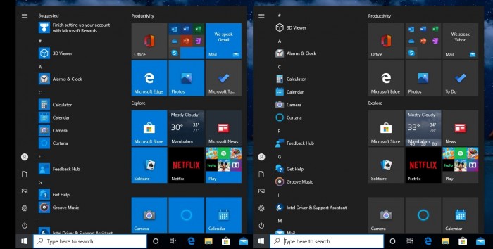 图3：Windows 10新开始菜单设计