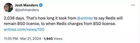图5: redis redict 开源开源 Redis 的生命将就此终结?Redis 之父回应分叉浪潮:未来谁能领先,各凭本事!